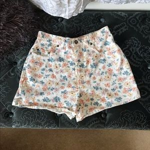 Express jean shorts w/ pastel flower accents